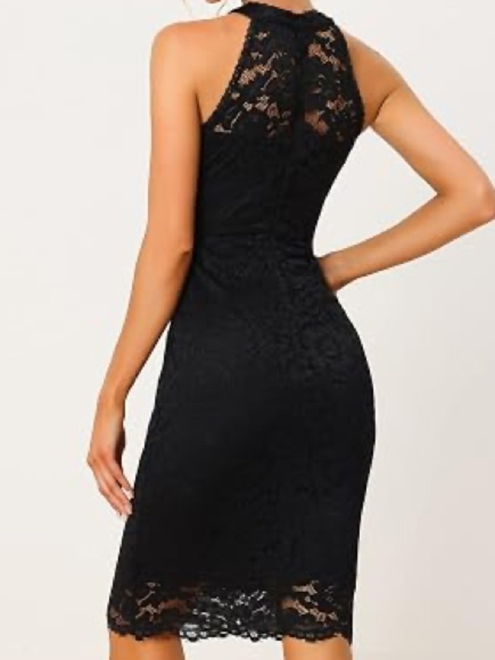 Allegra K women’s Black Lace Halter sheath formal elegant Dress - Picture 2 of 9